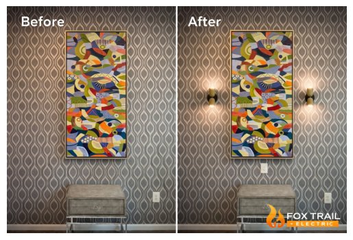 Before and after wall sconce upgrade in a Ranson, WV home